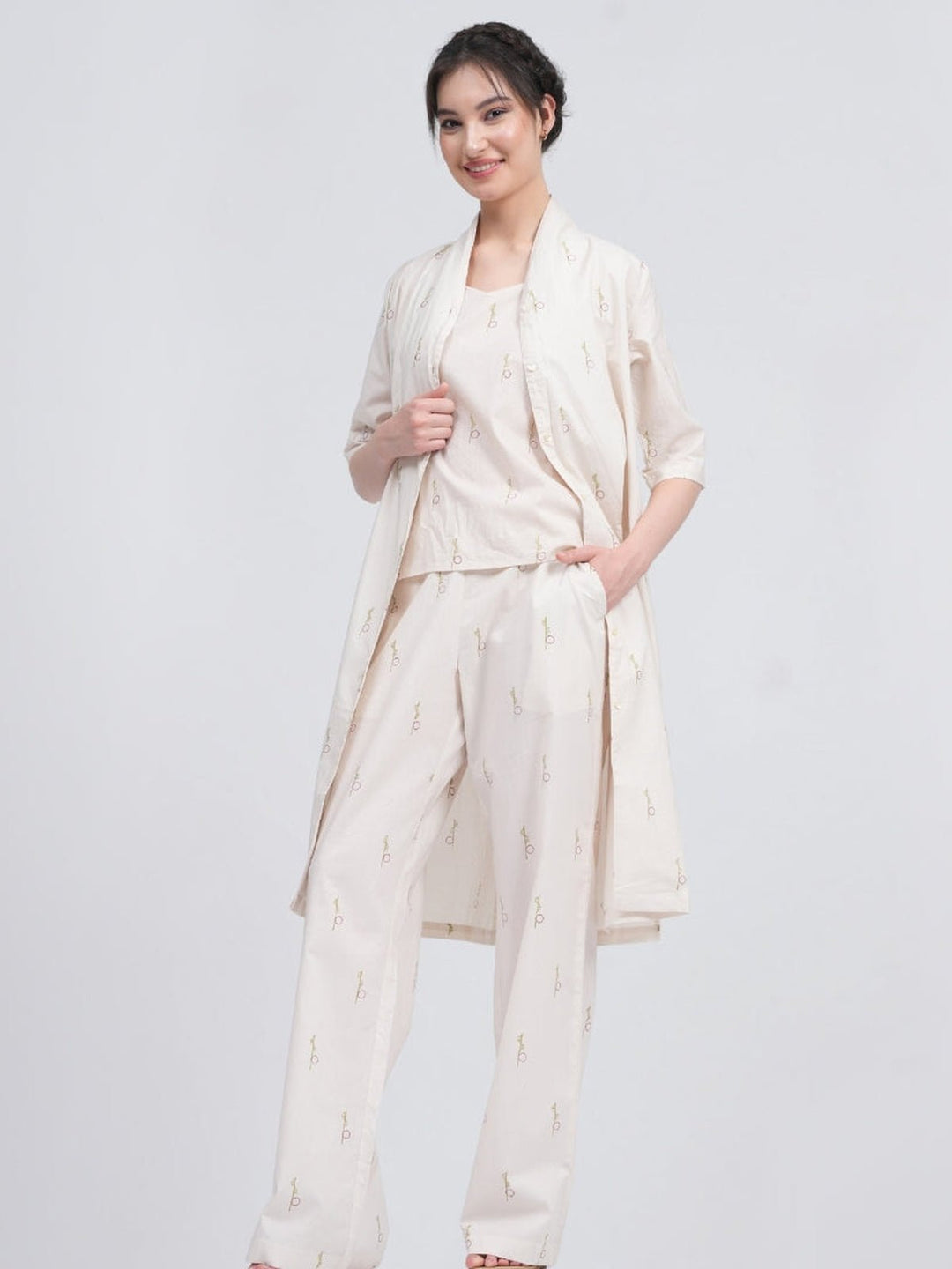 Co - ord SetOrganic Cotton Block Printed Long Shirt and Slip Top with Trousers 3 - Piece Co - ord SetSaltpetre