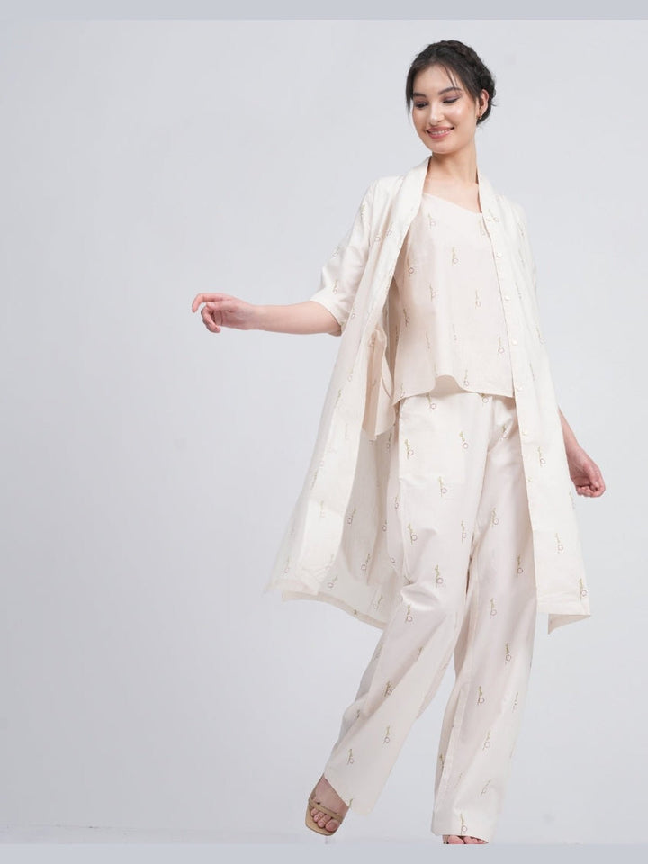 Co - ord SetOrganic Cotton Block Printed Long Shirt and Slip Top with Trousers 3 - Piece Co - ord SetSaltpetre