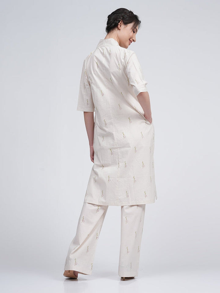 Co - ord SetOrganic Cotton Block Printed Long Shirt and Slip Top with Trousers 3 - Piece Co - ord SetSaltpetre