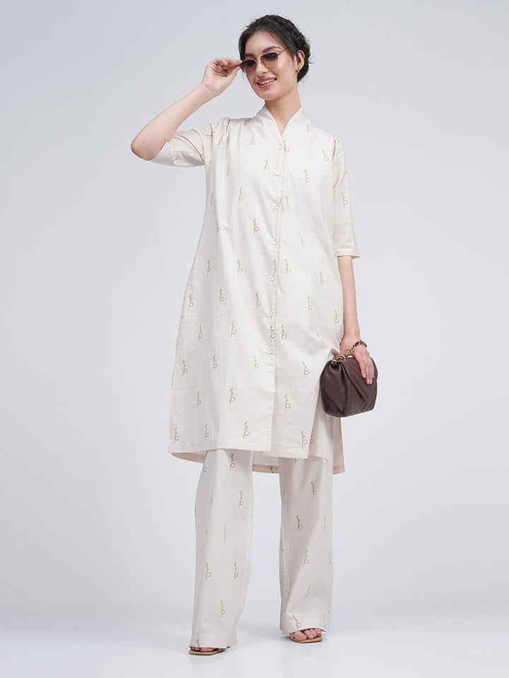 Co - ord SetOrganic Cotton Block Printed Long Shirt And Trousers Co - ord SetSaltpetre