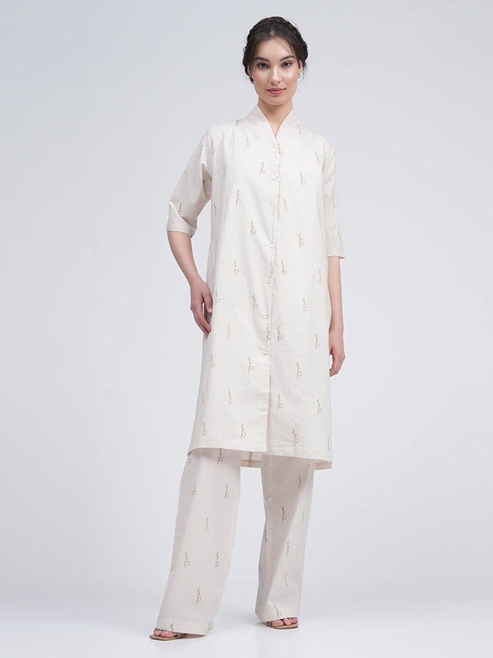 Co - ord SetOrganic Cotton Block Printed Long Shirt And Trousers Co - ord SetSaltpetre