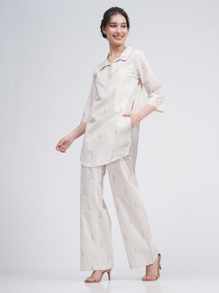 Co - ord SetOrganic Cotton Block Printed Skipper Collar Tunics & Trousers Co - ords SetSaltpetre