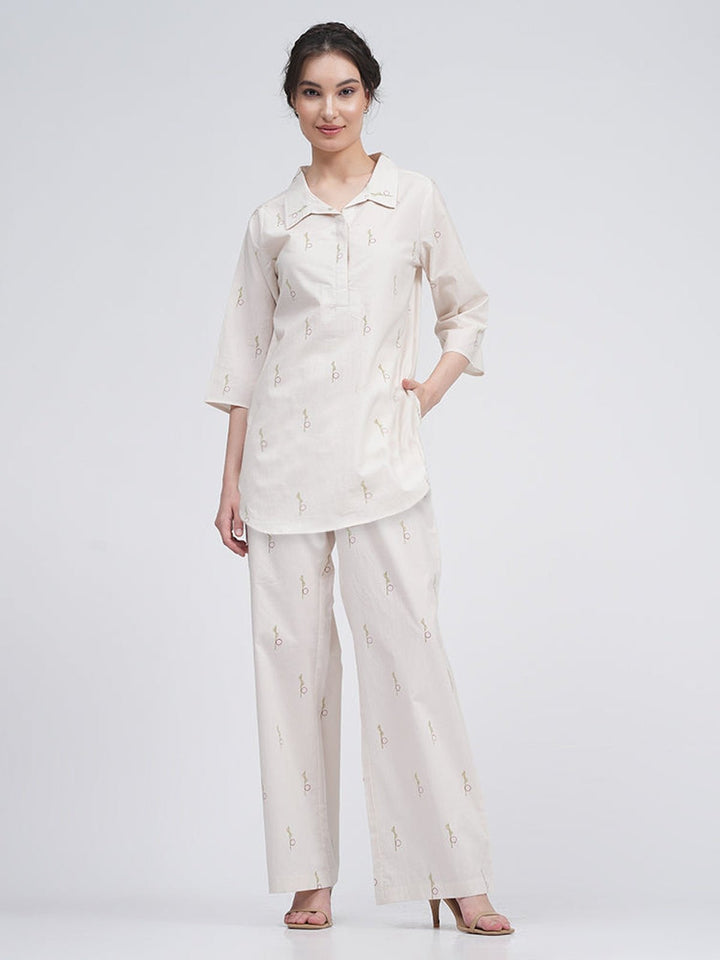 Co - ord SetOrganic Cotton Block Printed Skipper Collar Tunics & Trousers Co - ords SetSaltpetre