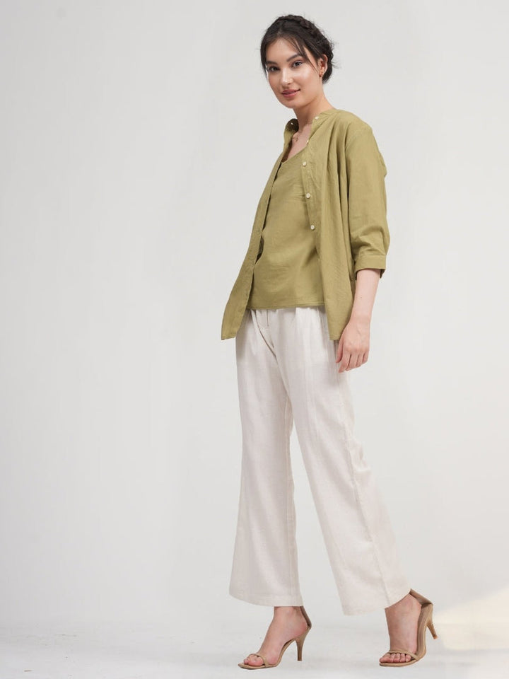 Co - ord SetOrganic Cotton Button Down Shirt with Slip Top and Tapered Trousers Co - ord SetSaltpetre