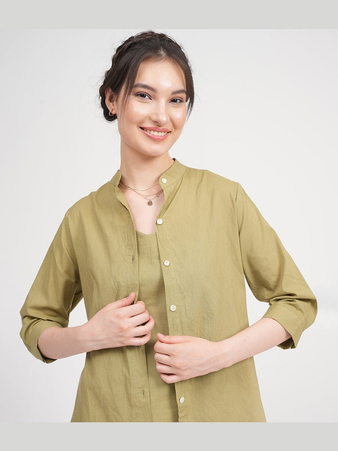 Co - ord SetOrganic Cotton Button Down Shirt with Slip Top and Tapered Trousers Co - ord SetSaltpetre