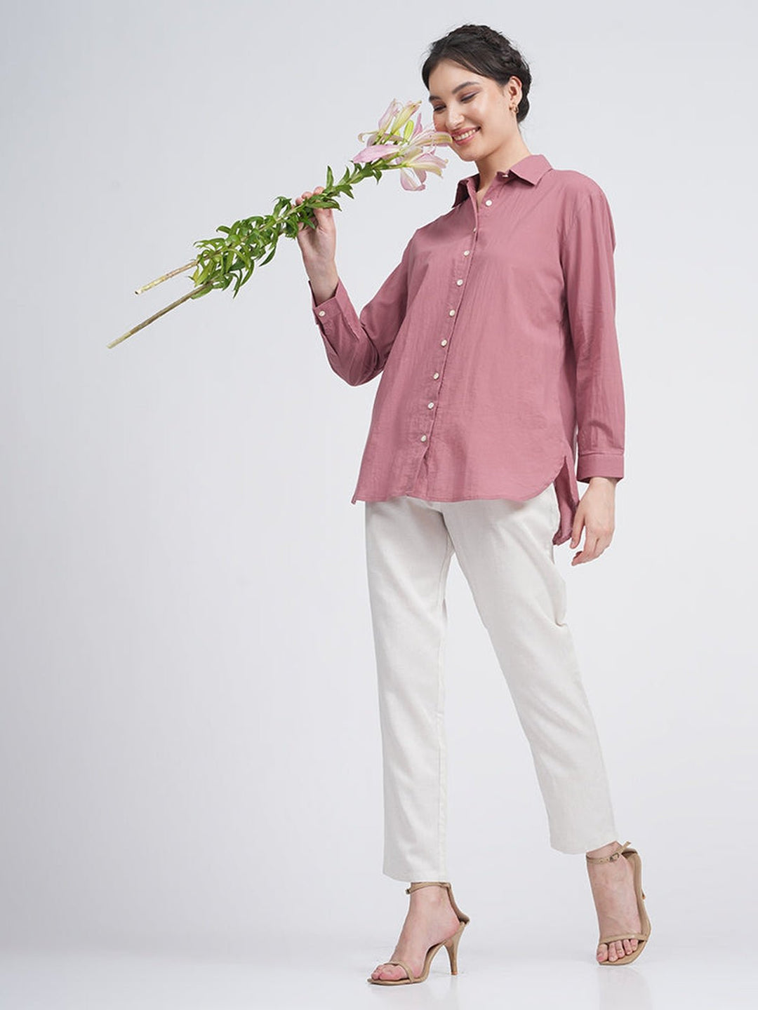 Co - ord SetOrganic Cotton Solid Jessica Shirt with Trousers Co - ord SetSaltpetre