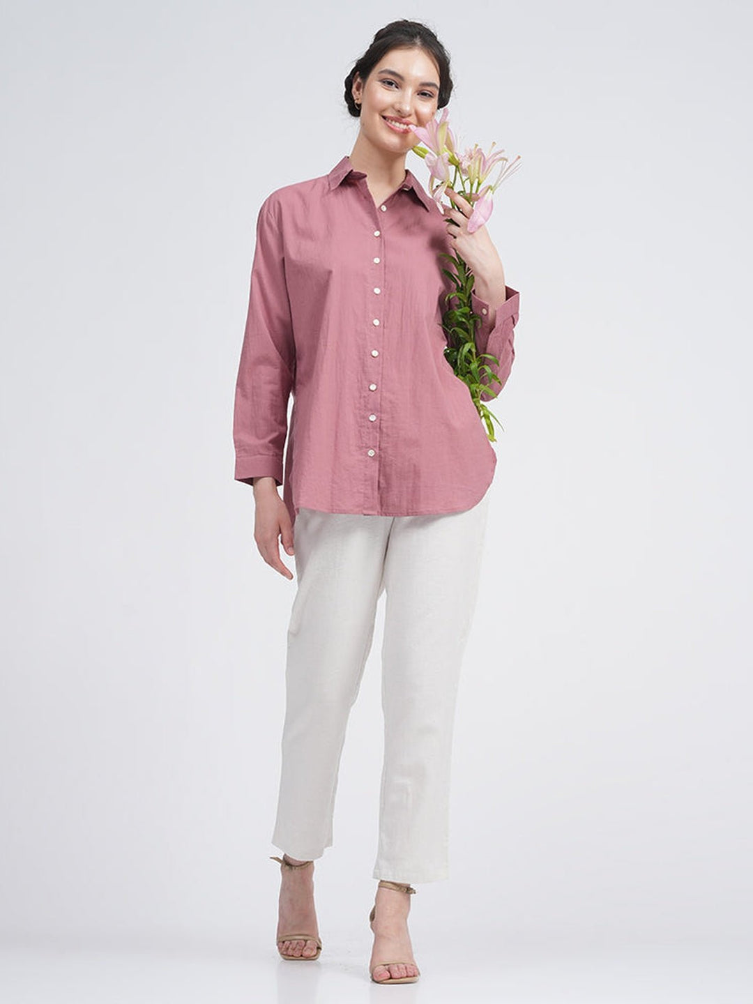 Co - ord SetOrganic Cotton Solid Jessica Shirt with Trousers Co - ord SetSaltpetre