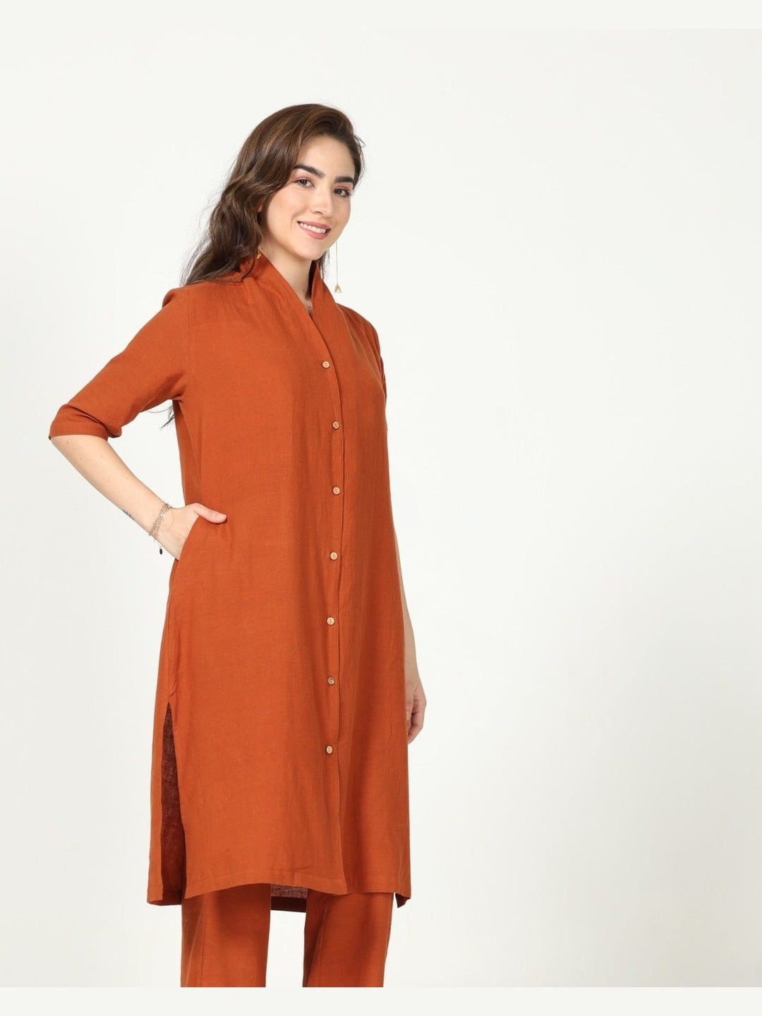 Co - ord SetOrganic Cotton Solid Long Shirt with Wide Leg Pant Co - ord SetSaltpetre