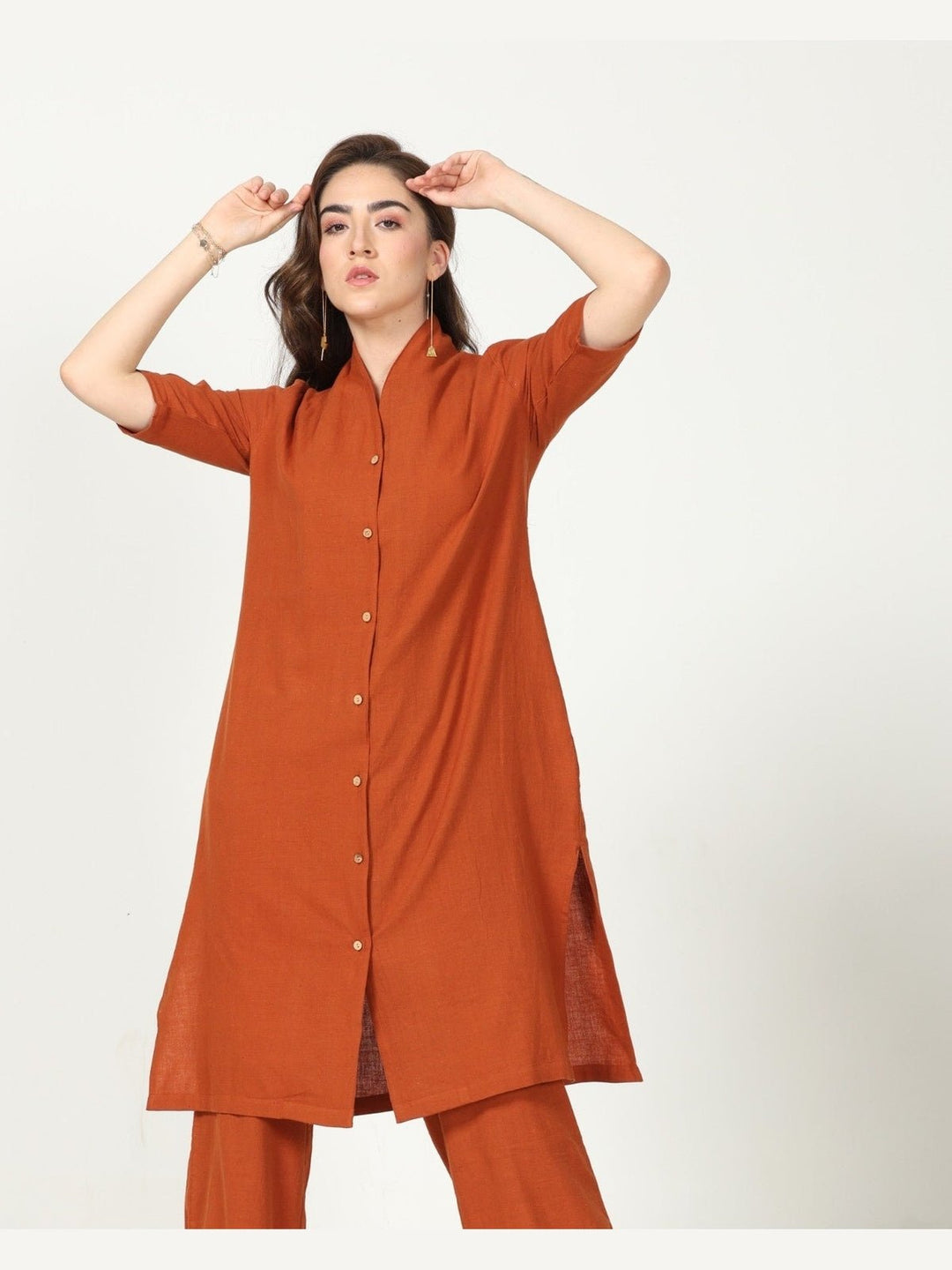 Co - ord SetOrganic Cotton Solid Long Shirt with Wide Leg Pant Co - ord SetSaltpetre