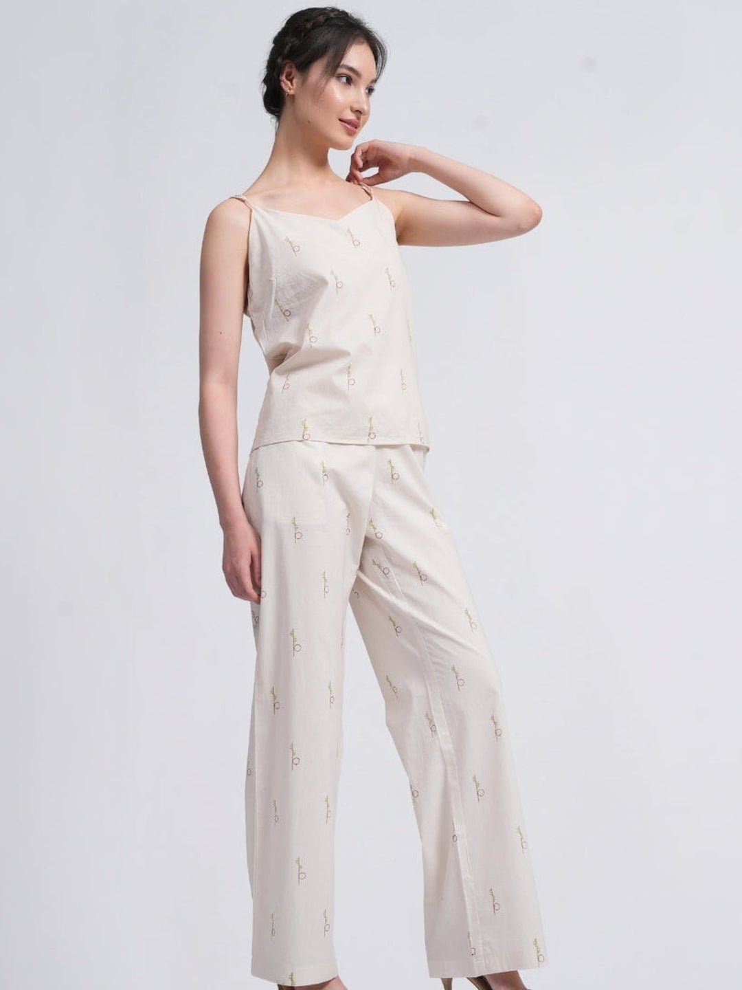 Co - ord SetOrganic Cotton Solid Slip Top with Trousers Co - ords SetSaltpetre