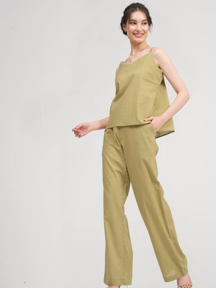 Co - ord SetOrganic Cotton Solid Slip Top with Trousers Co - ords SetSaltpetre