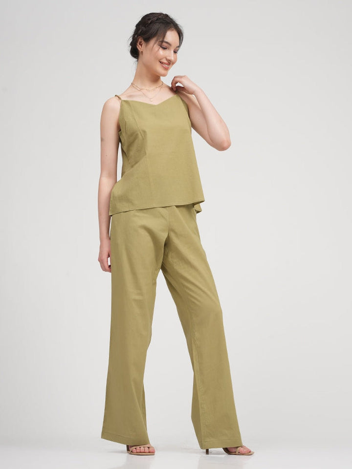 Co - ord SetOrganic Cotton Solid Slip Top with Trousers Co - ords SetSaltpetre