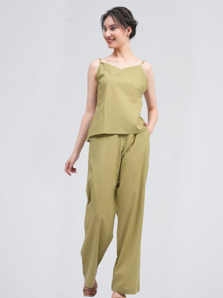 Co - ord SetOrganic Cotton Solid Slip Top with Trousers Co - ords SetSaltpetre