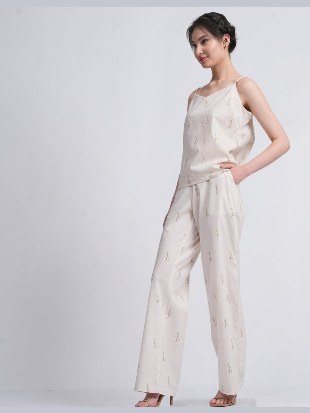 Co - ord SetOrganic Cotton Solid Slip Top with Trousers Co - ords SetSaltpetre