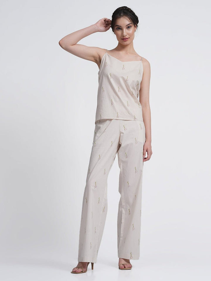 Co - ord SetOrganic Cotton Solid Slip Top with Trousers Co - ords SetSaltpetre