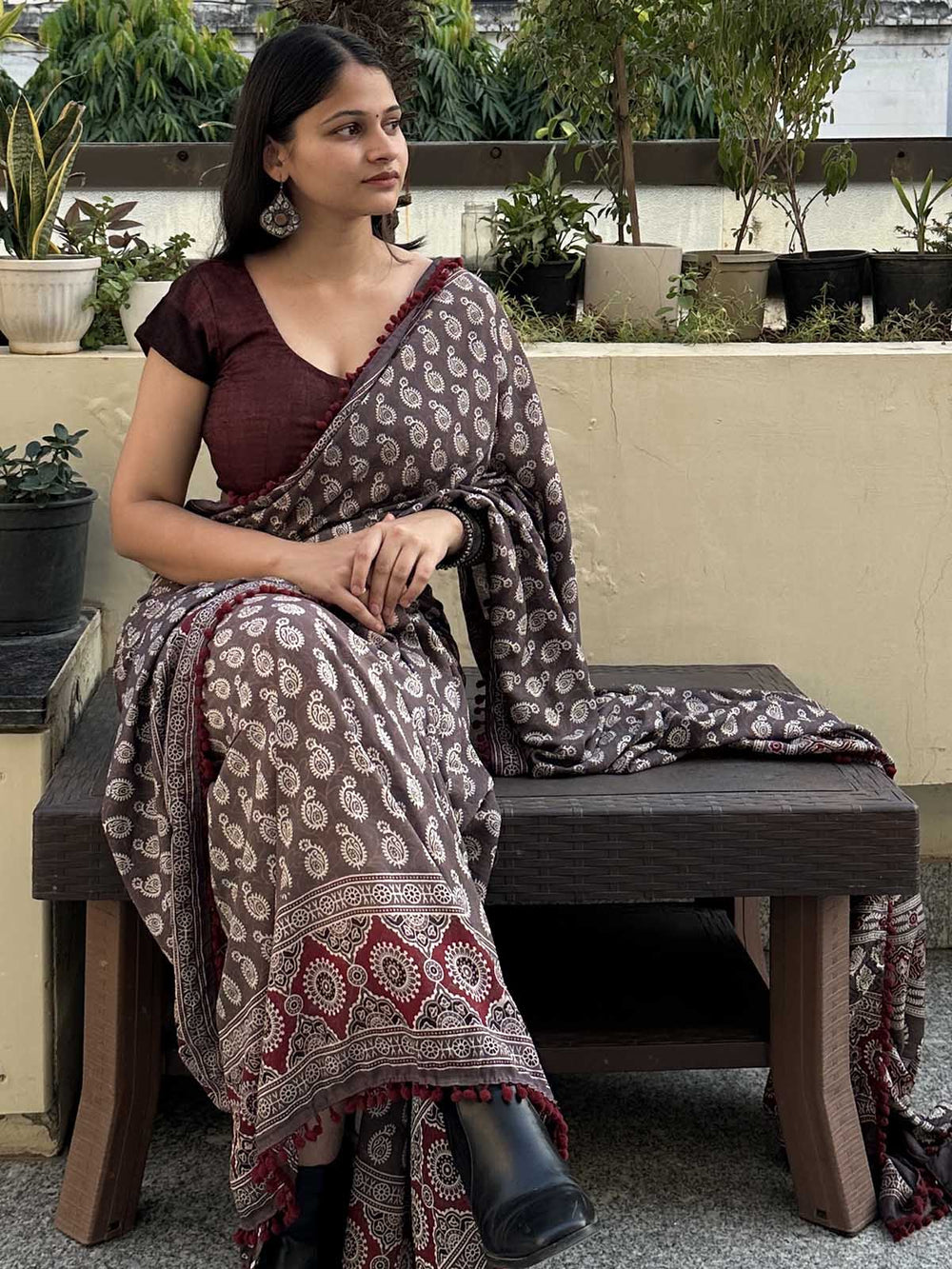 SareesPaisley Perfection Mauve Muslin Cotton SareePolki by Bhagwati SareesFlourish Planet