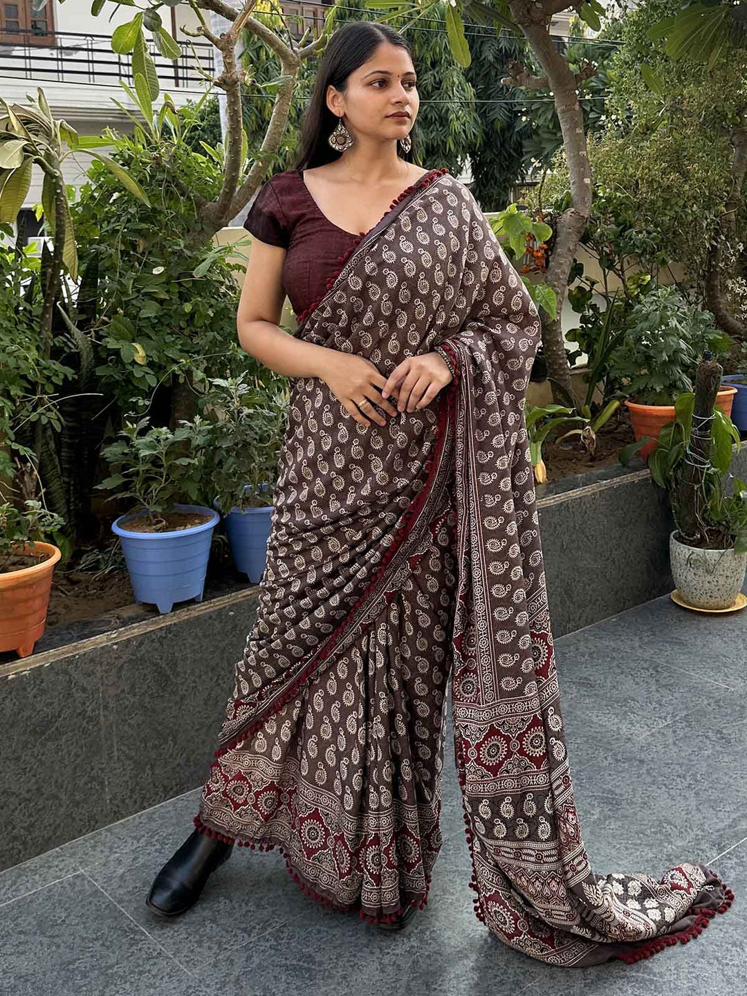 SareesPaisley Perfection Mauve Muslin Cotton SareePolki by Bhagwati SareesFlourish Planet