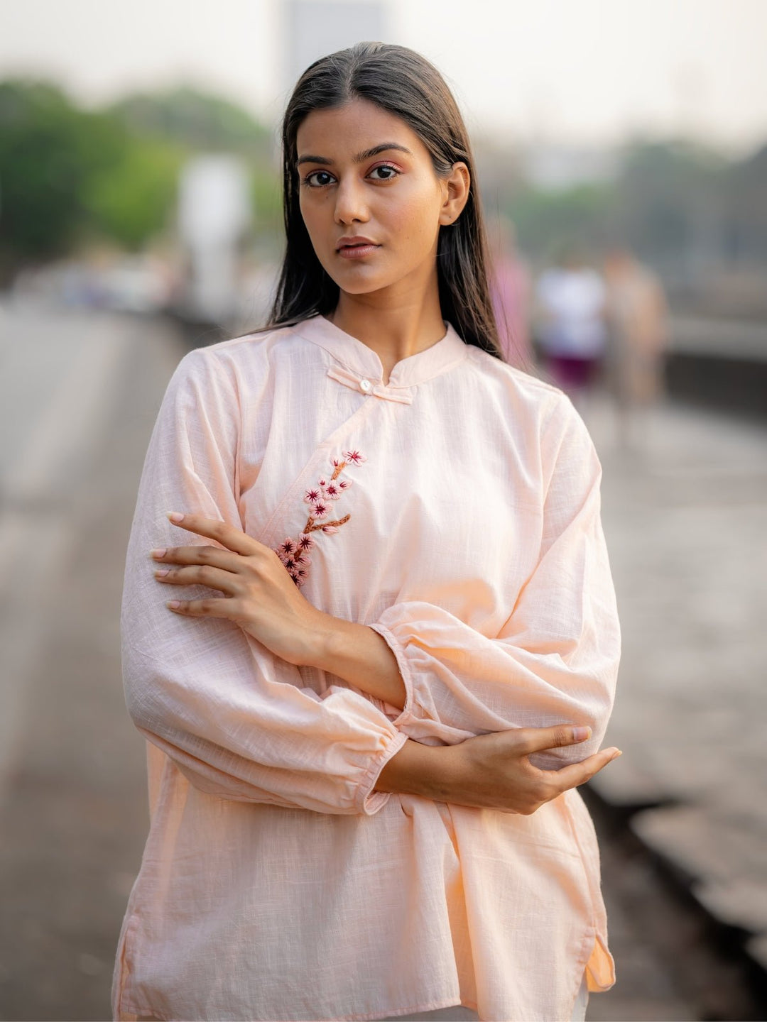 TopsPale Pink Hand Embroidered ShirtKrushnachuda