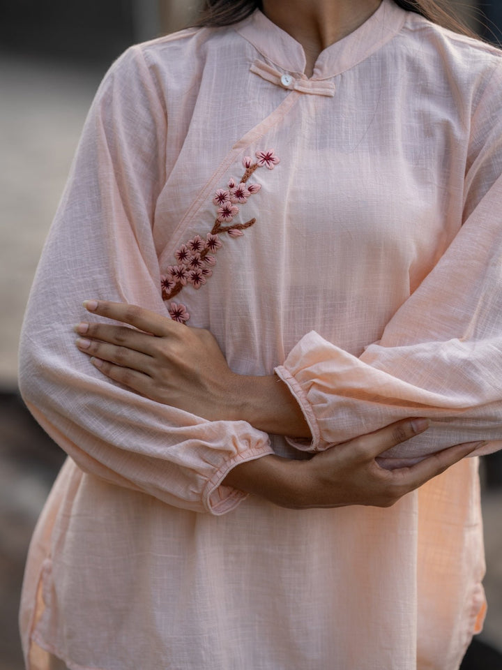 TopsPale Pink Hand Embroidered ShirtKrushnachuda