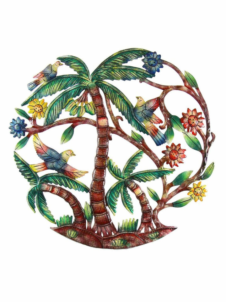 Home DecorPalm Tree Scene Haitian Metal Drum Wall Art, 24"Global Crafts