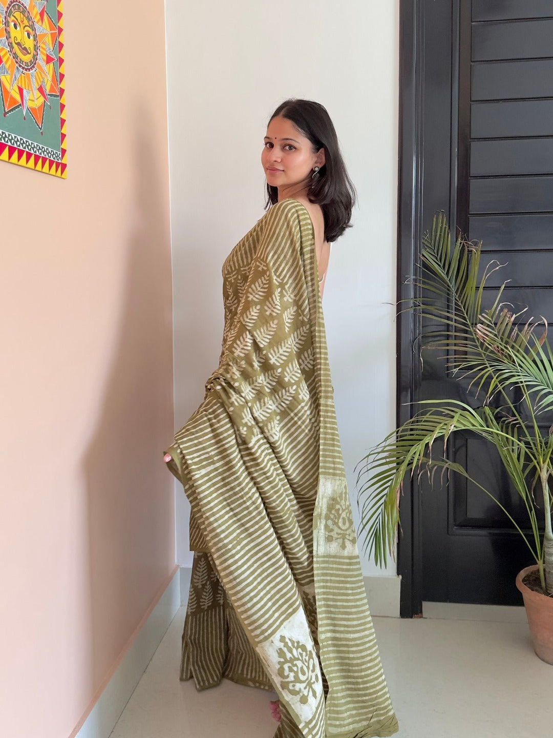 SareesPehla Saawan Green Dabu Print SareePolki by Bhagwati SareesFlourish Planet