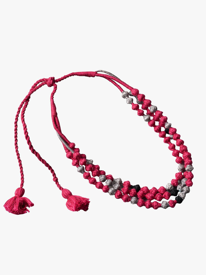 NecklacePink & Grey Patwa Thread Bead Necklace with Tassel ClosureKaladoraFlourish Planet