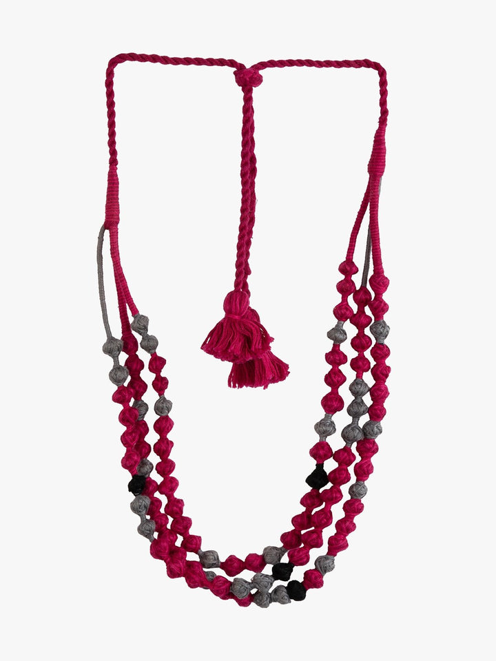 NecklacePink & Grey Patwa Thread Bead Necklace with Tassel ClosureKaladoraFlourish Planet