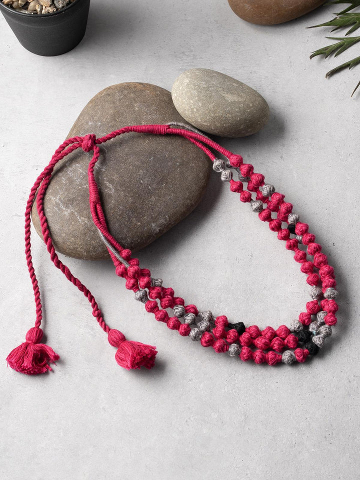 NecklacePink & Grey Patwa Thread Bead Necklace with Tassel ClosureKaladoraFlourish Planet