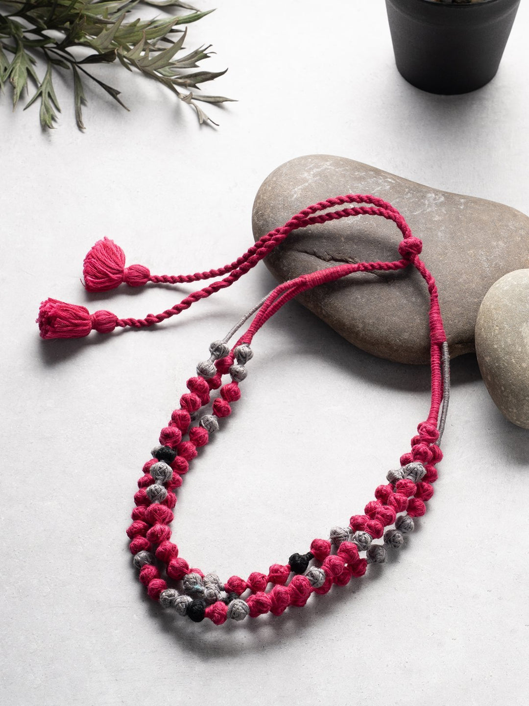 NecklacePink & Grey Patwa Thread Bead Necklace with Tassel ClosureKaladoraFlourish Planet