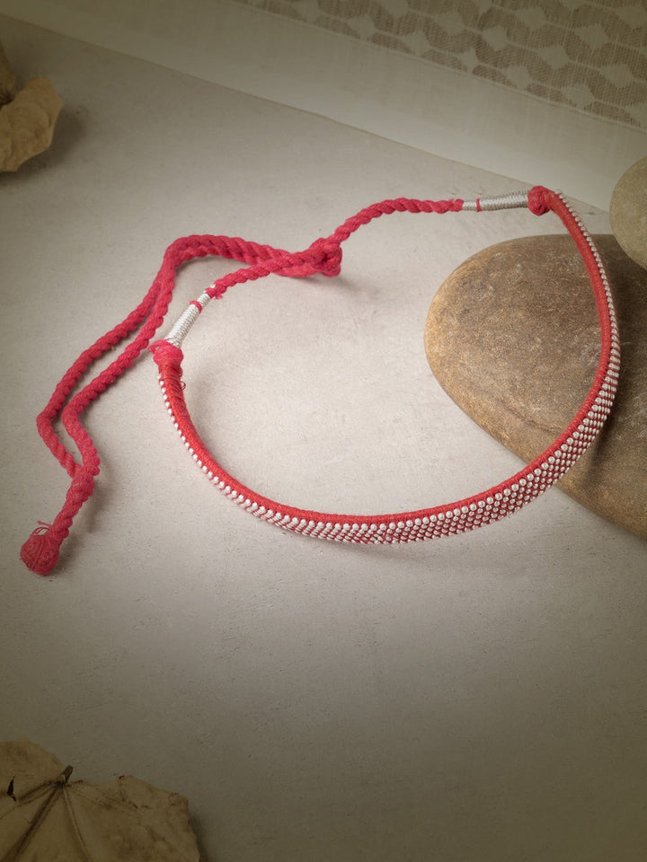 NecklacePink Patwa Thread Choker with Metallic DetailingKaladoraFlourish Planet