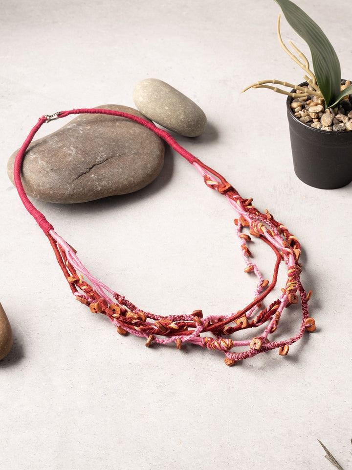 NecklacePink Patwa Thread Necklace with Natural Wood AccentsKaladoraFlourish Planet