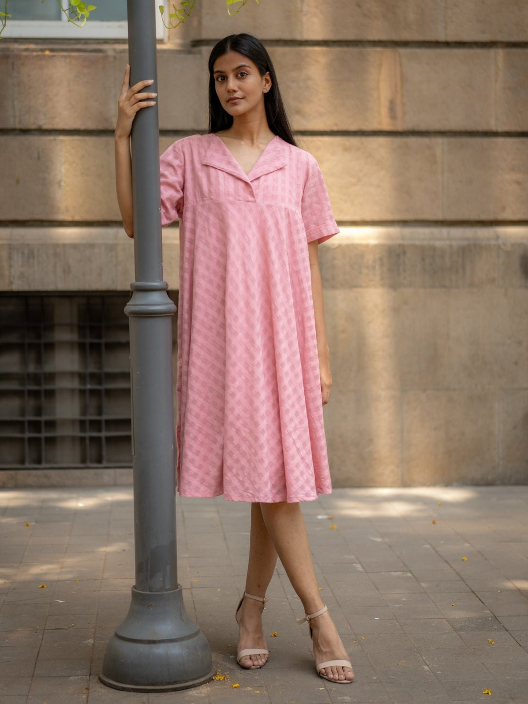Pink Textured A-line Dress | Flourish Planet XS Pink Textured A-line Dress | Flourish Planet XS