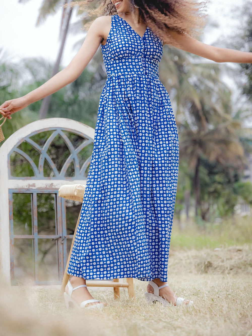 DressesPolka Dot Maxi Dress BlueStudio 242