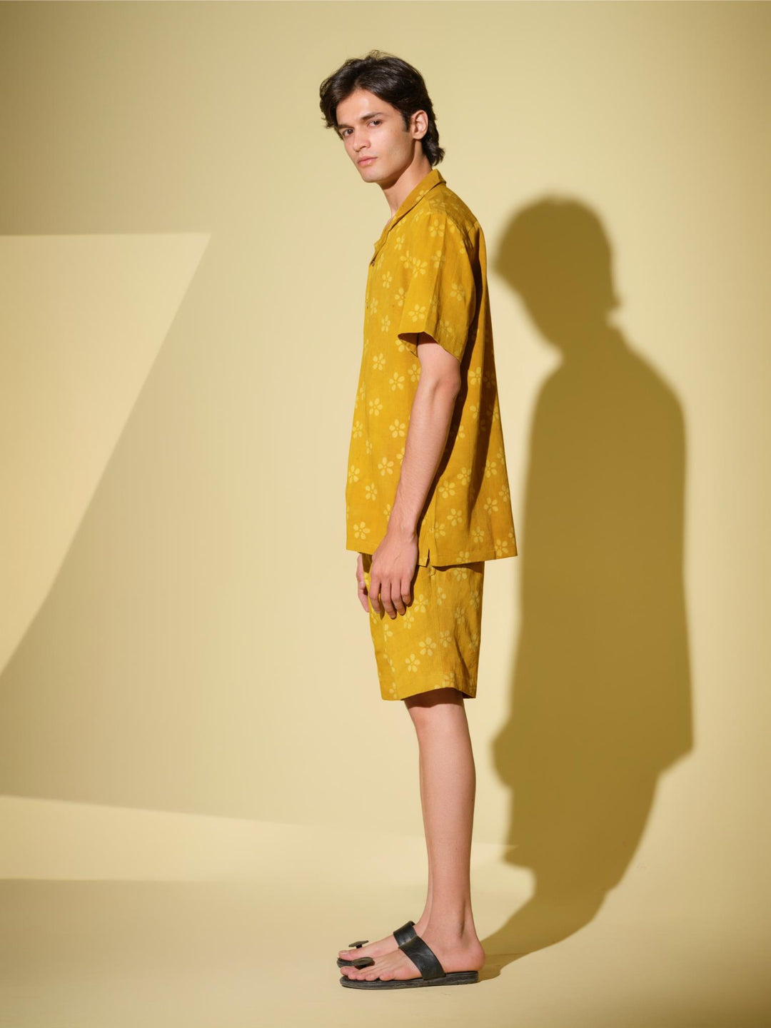 Co - ord SetsPrakriti - Men's Organic Block Printed Linen and Bamboo yellow co - ord setVasudhaa VastrramFlourish Planet