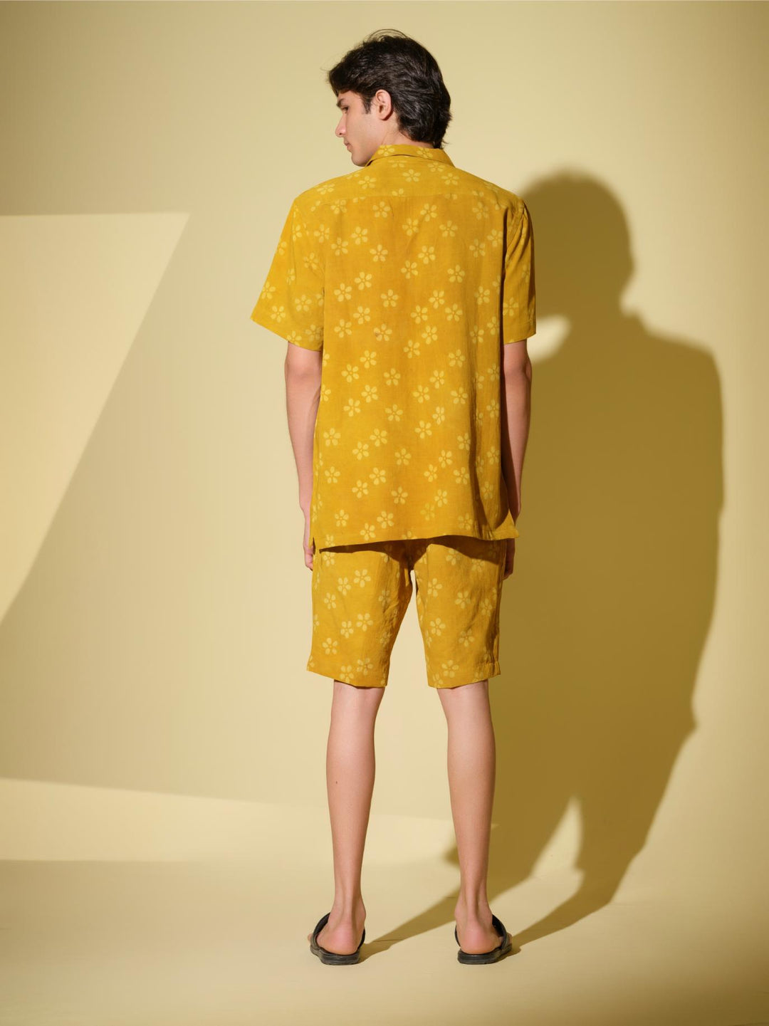 Co - ord SetsPrakriti - Men's Organic Block Printed Linen and Bamboo yellow co - ord setVasudhaa VastrramFlourish Planet