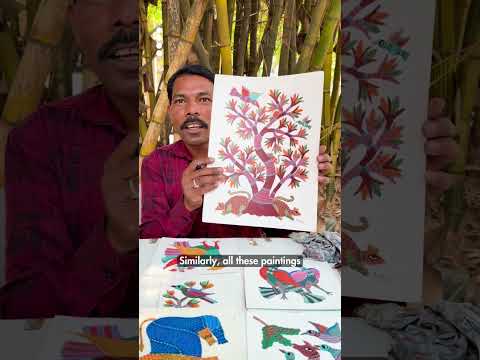 Monkey and Bird on a Blooming Tree- Gond Painting