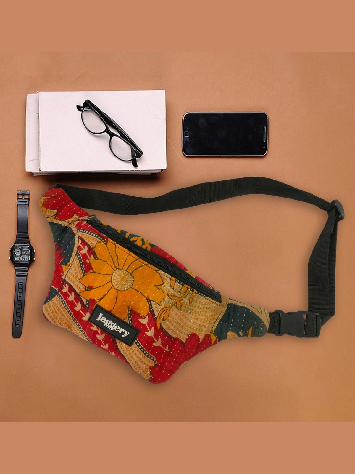 Punar Prayog Doer's Messenger Bag in Ex-Army Black Canvas & Kantha [15