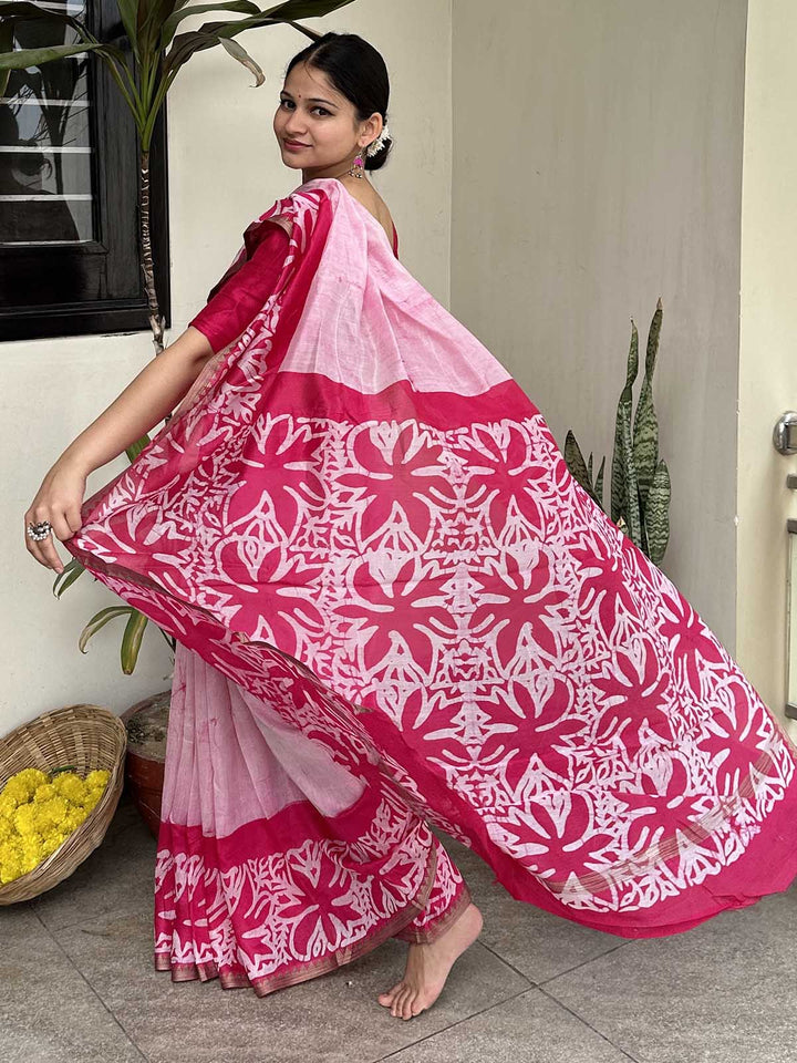 SareesRasbhari Pink Chanderi Silk SareePolki by Bhagwati SareesFlourish Planet