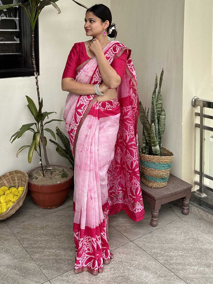 SareesRasbhari Pink Chanderi Silk SareePolki by Bhagwati SareesFlourish Planet