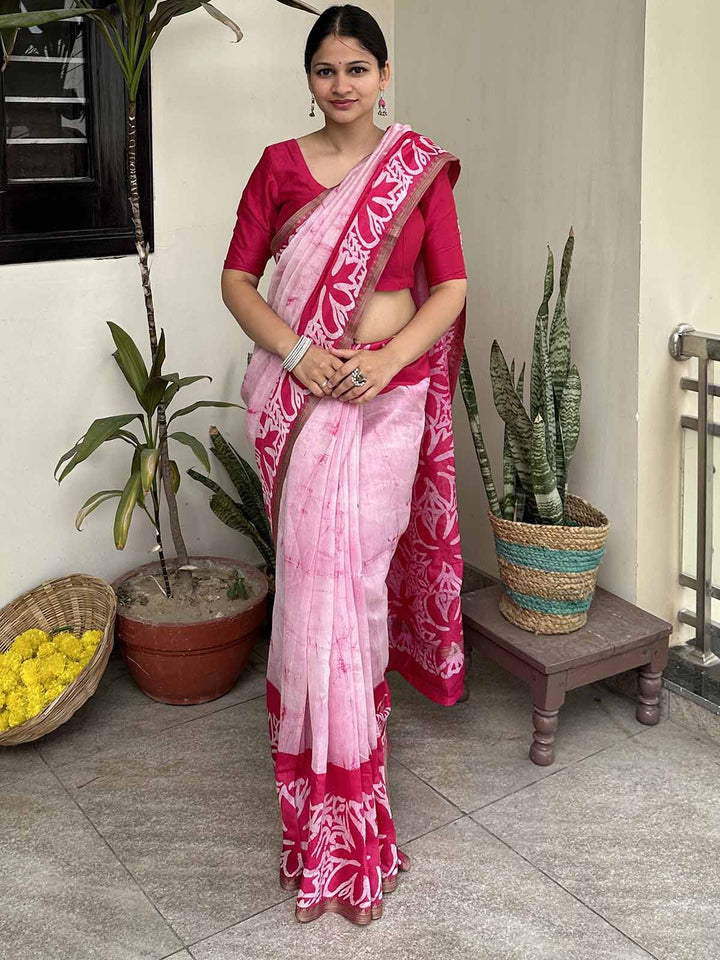 SareesRasbhari Pink Chanderi Silk SareePolki by Bhagwati SareesFlourish Planet