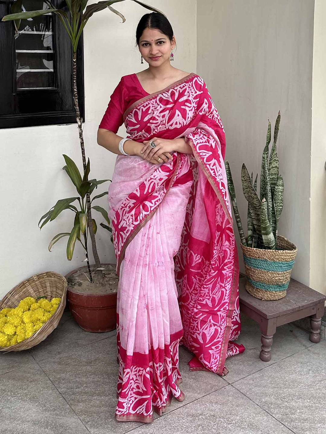 SareesRasbhari Pink Chanderi Silk SareePolki by Bhagwati SareesFlourish Planet