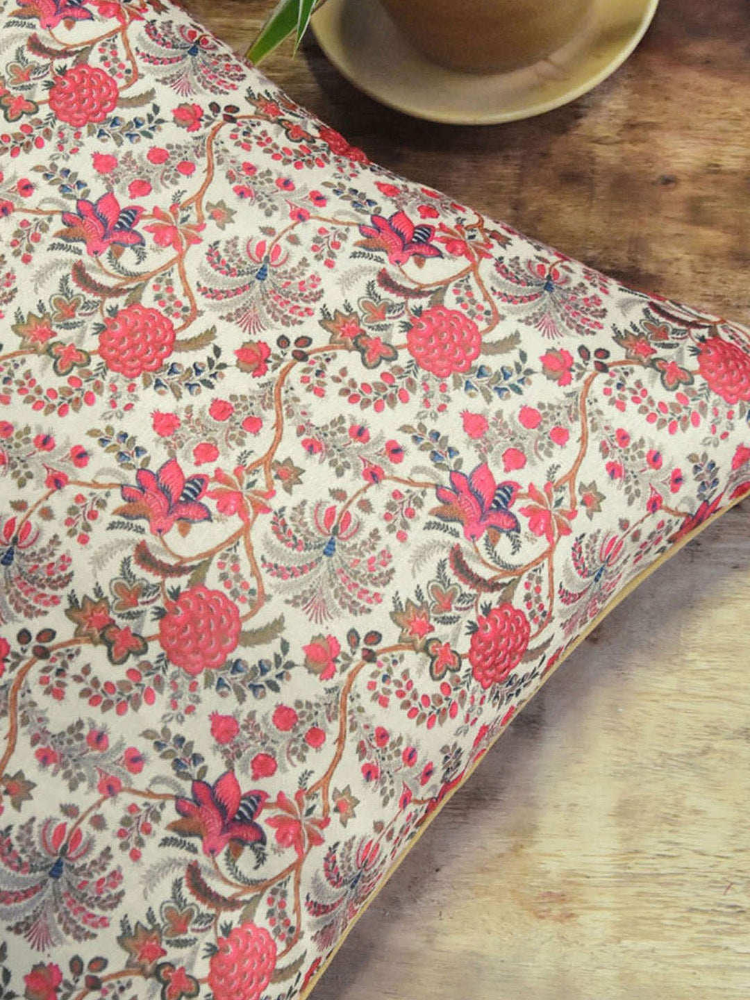 Bed and LivingRed Floral Silk Cushion CoverHome Yarn