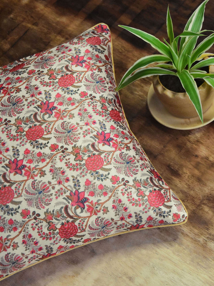 Bed and LivingRed Floral Silk Cushion CoverHome Yarn