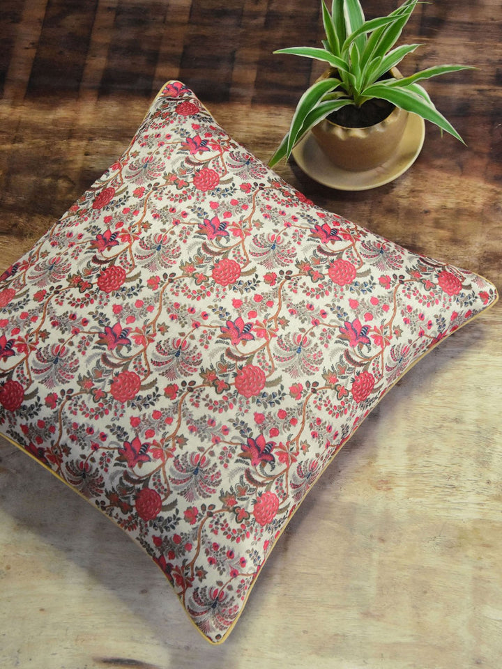 Bed and LivingRed Floral Silk Cushion CoverHome Yarn