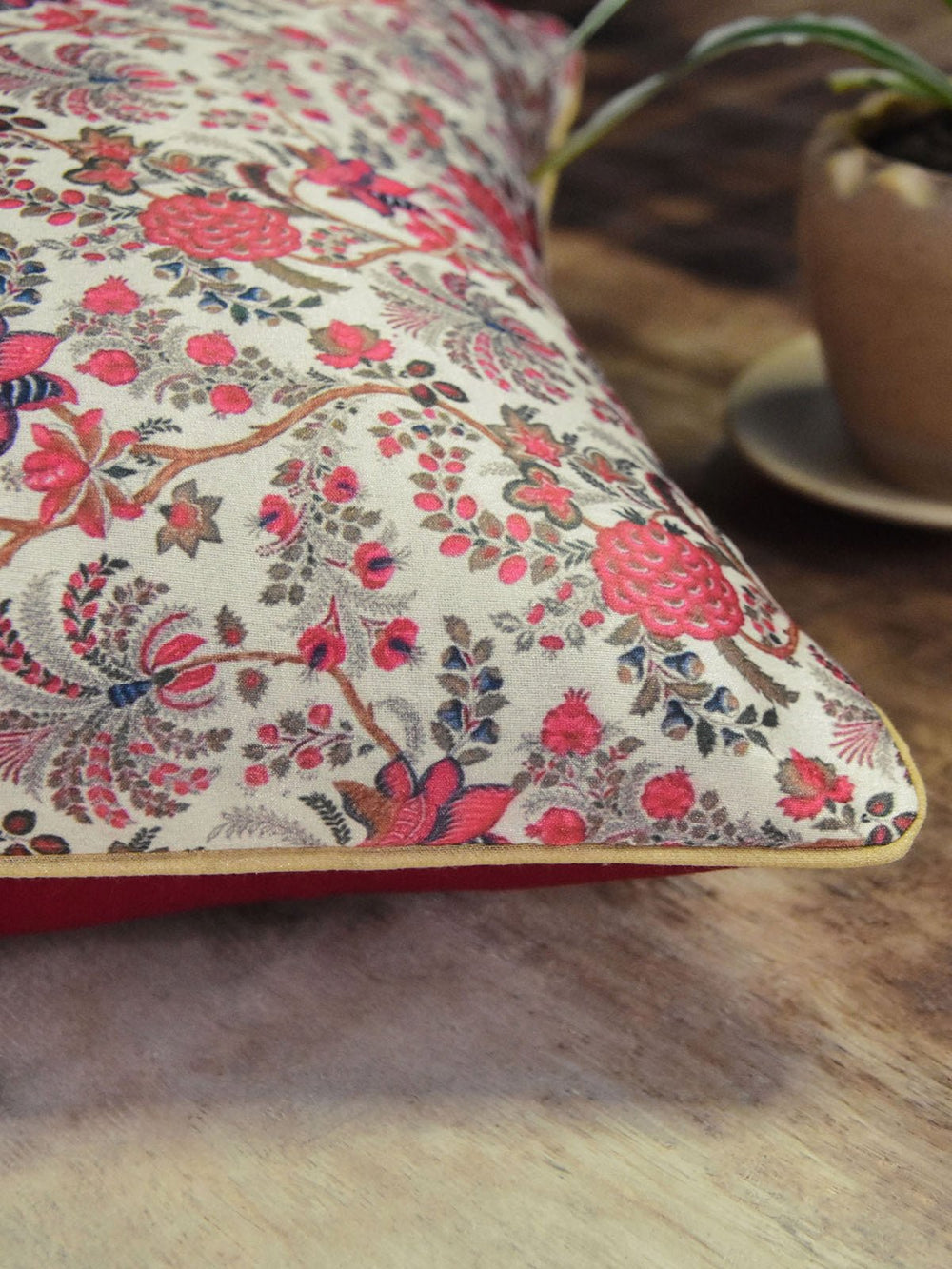 Bed and LivingRed Floral Silk Cushion CoverHome Yarn