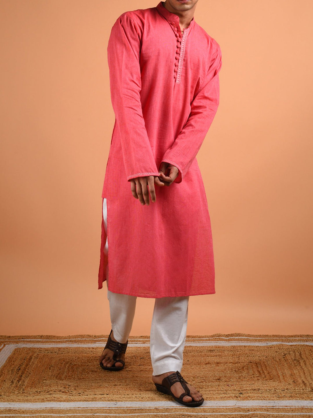 Shirts & T - shirtsRose Hand Embroidered Men's Kurta PinkKalp