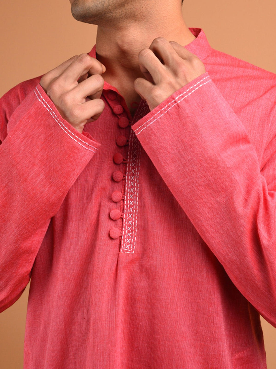 Shirts & T - shirtsRose Hand Embroidered Men's Kurta PinkKalp