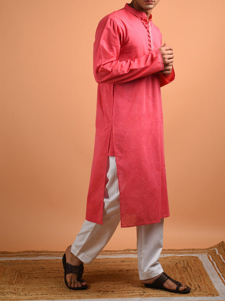 Shirts & T - shirtsRose Hand Embroidered Men's Kurta PinkKalp