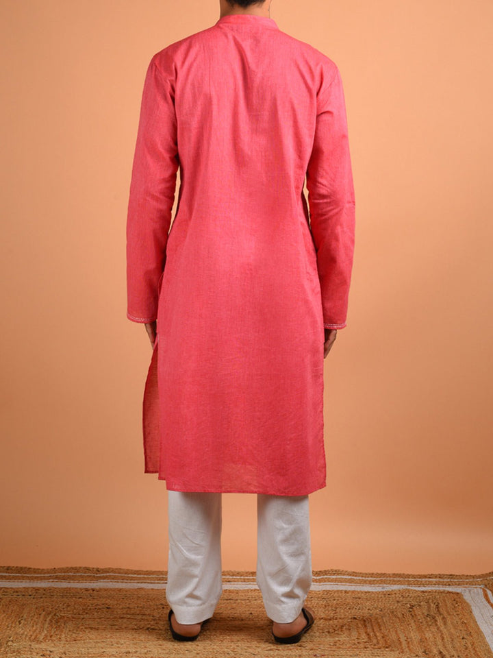 Shirts & T - shirtsRose Hand Embroidered Men's Kurta PinkKalp