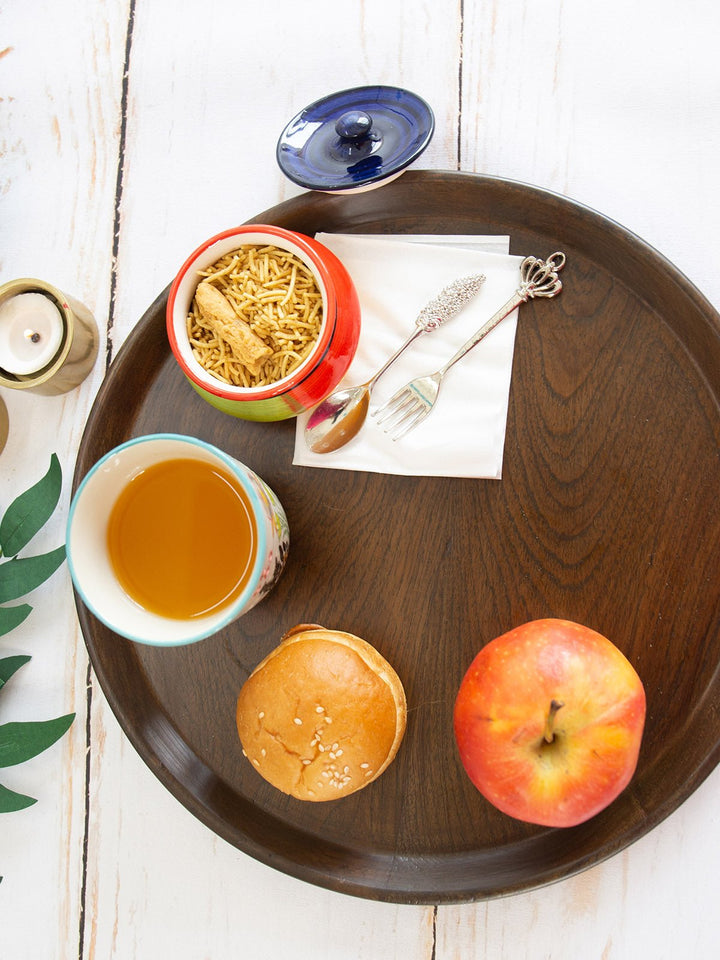 Table and DiningRound Teakwood Tray BrownDeco Talk